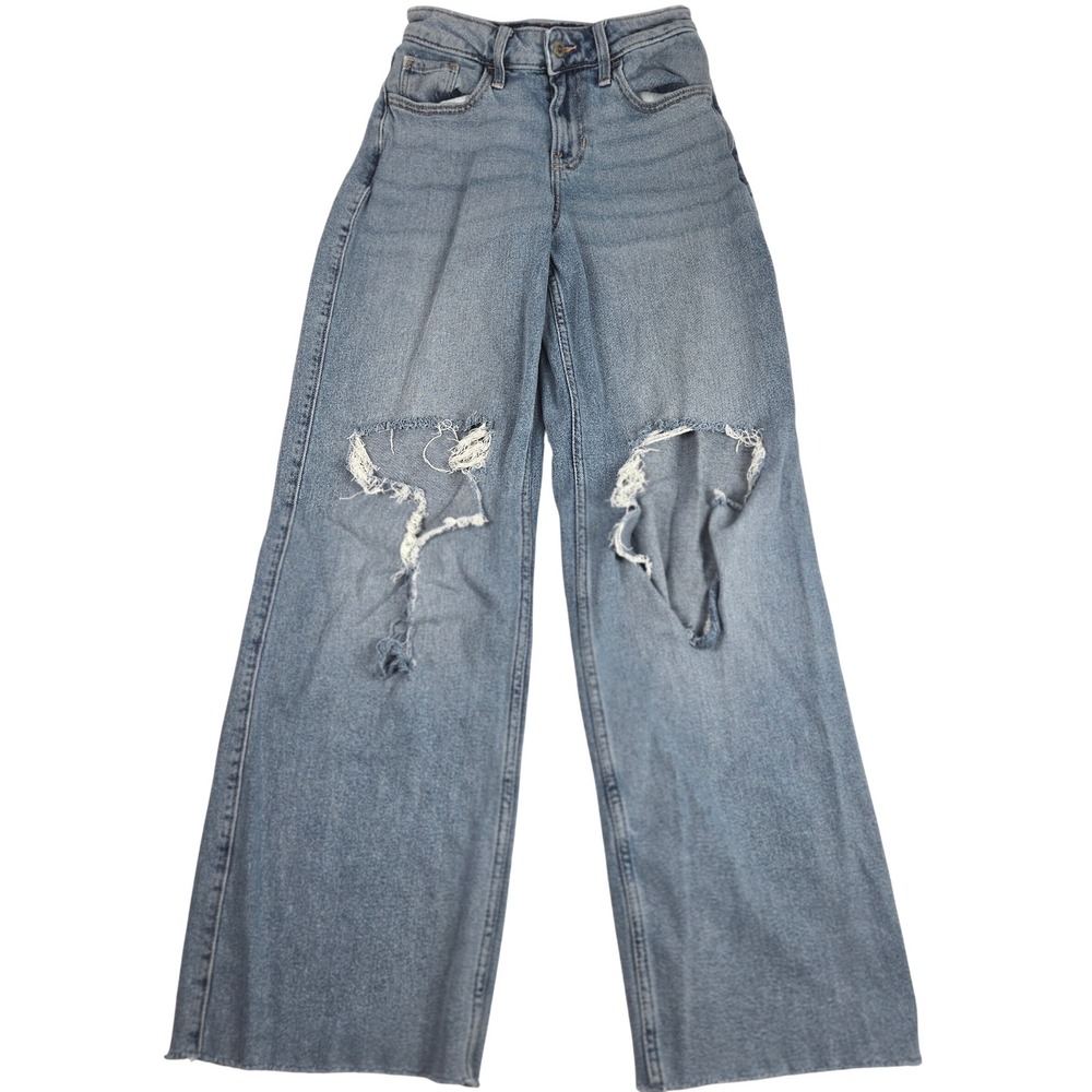 Hollister High-Rise Vintage Baggy Ripped Distressed Stretch Jeans 0R 24x32 Y2K